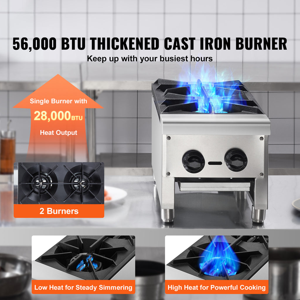 VEVOR Commercial Stove, 2-Burner Cooktop, Countertop Cooking Heating Plate, Kitchen Appliance