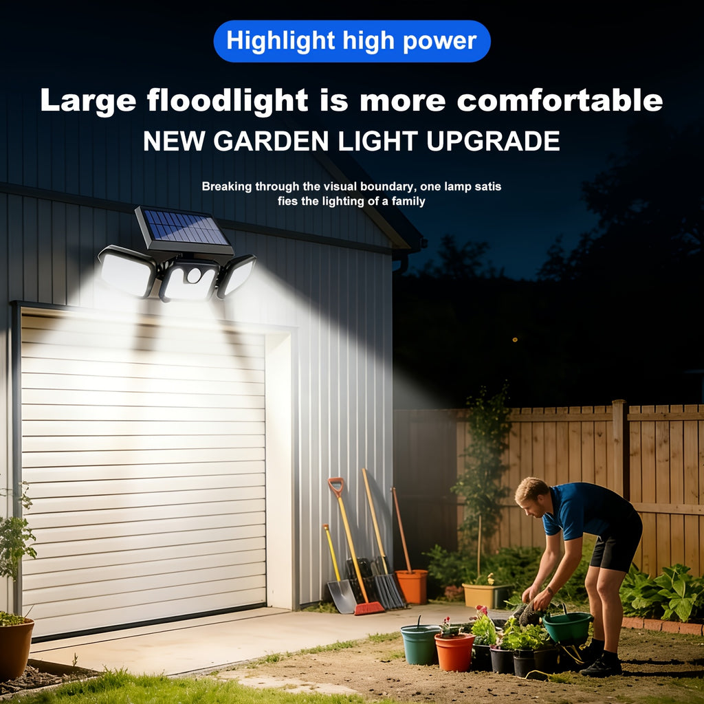 (1/2 Pack) Solar Outdoor 3-Head Motion Sensor Wall Light, Solar Fence Light, [74 LEDs / 3 Modes] 270° Wide Angle Illumination, IP65 Waterproof Outdoor Light, Perfect for Garden, Courtyard, Street, Garage, Patio and Porch Lighting.