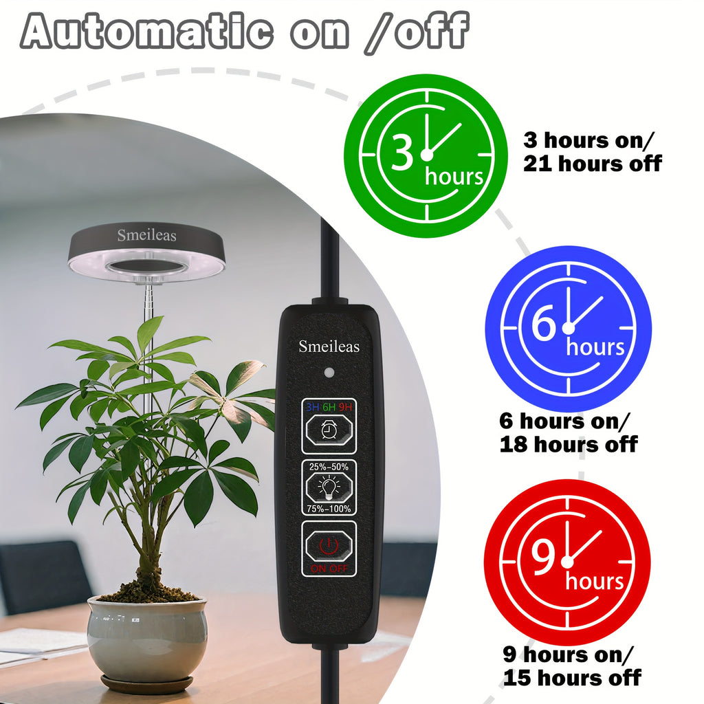 2-Pack Smeileas Seedling Grow Light (with Base), Full Spectrum Supplemental Light, 3/6/9H Auto Timer, 4-Level Dimmable, 360° Magnetic Lamp Head, for Indoor Cilantro, Aloe, Strawberry & Small Plants