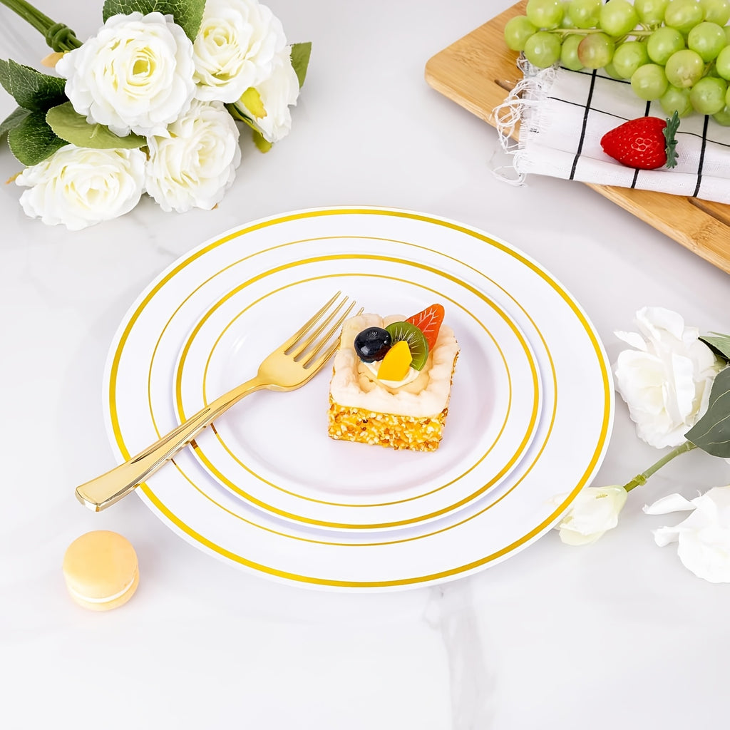 300-Piece Plastic Silver Plates – White & Silver Disposable Plate Set Includes 60 Dinner Plates, 60 Dessert Plates, 60 Forks, 60 Spoons, 60 Knives