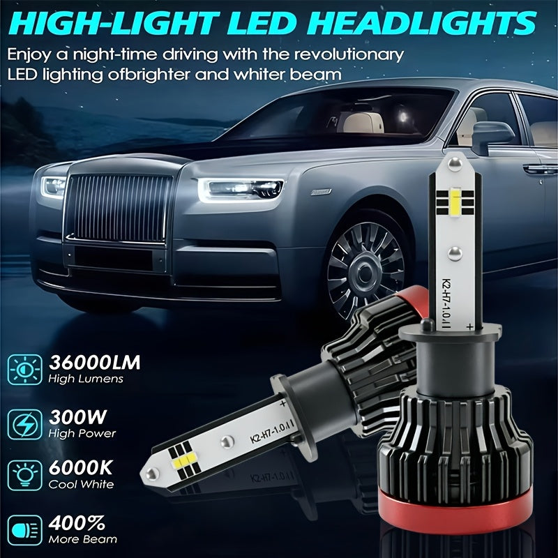 2-Pack Car LED Headlights H1 H3 H4 H7 H11 9005 Auto Light High/Low Beam LED Car Headlights, Plug-and-Play, Integrated High/Low Beam, Brightness Enhanced, CANBUS Compatible, No Battery Included