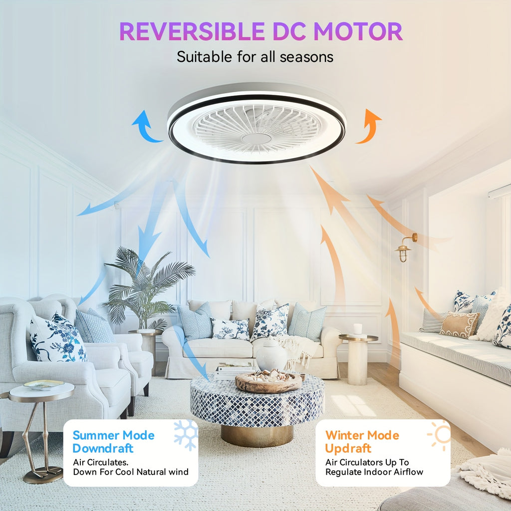 Sofucor 19 Inch Modern Ceiling Fan | RGB Color Changing Light, Dimmable Remote, Reversible DC Motor, 7 Blades & 3 Timers, for Living Room, Dining Room, Study & Bedroom