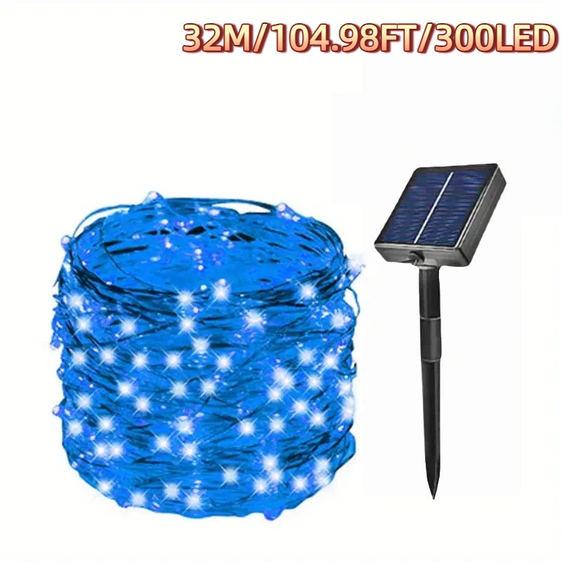 50/100/200/300LED锂电高亮太阳能灯户外花园仙女串灯，适用于圣诞院子树木派对婚礼装饰闪烁灯串，适用于11个国家的节日装饰万圣节装饰品，圣诞装饰品