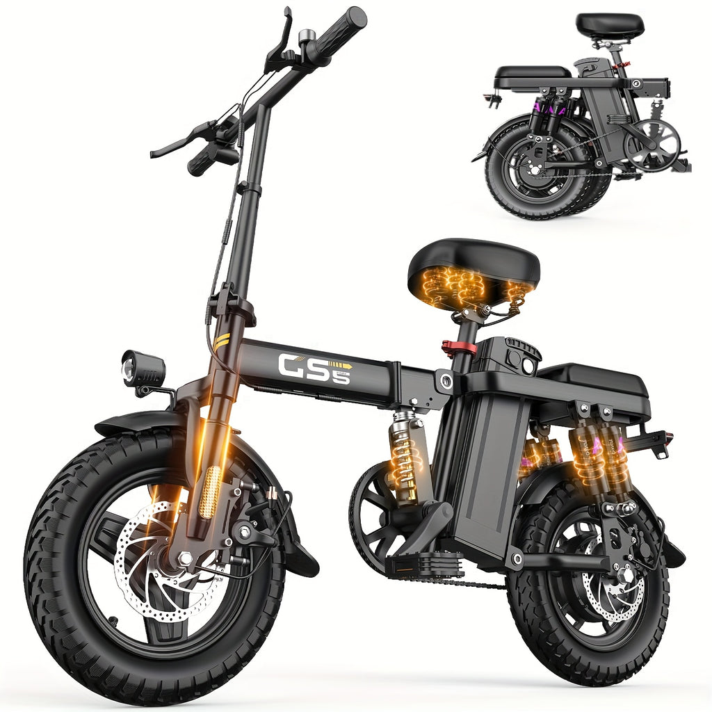 UPlee 740W 成人电动自行车，20MPH 全悬挂舒适骑行，48V15Ah，最大续航 32 英里可折叠电动自行车，14 英寸无内胎越野轮胎,城市通勤