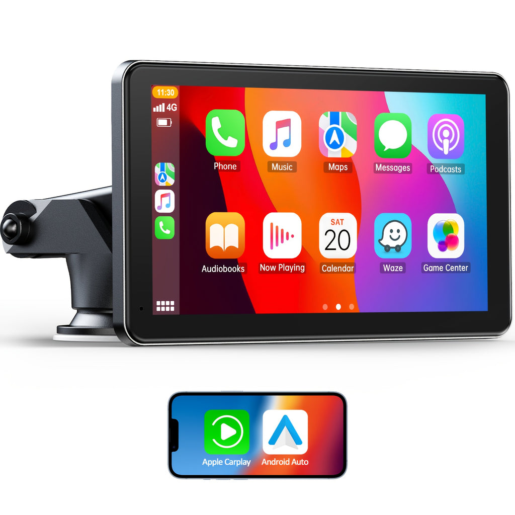 Lamtto Carplay Car Display, 7-Inch Wireless Portable Device, Compatible with Android System, Features GPS Navigation, Screen Mirroring, Voice Control & AUX/FM Functions