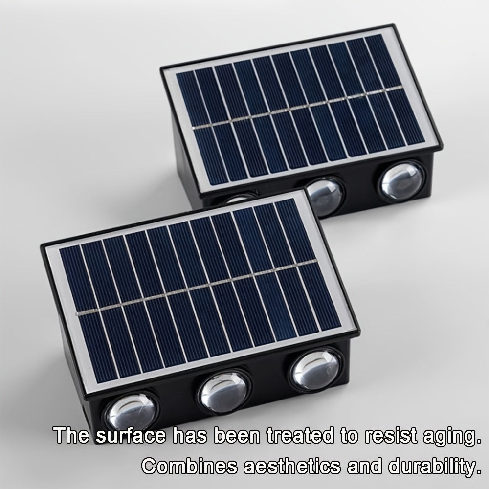 Outdoor Solar LED Wall Light, Outdoor Wall Decorative Light, 6 LED Up and Down Lighting, Solar Fence Light, Home LED Landscape Light, Suitable for Courtyard, Villa, Garden, Garage, Porch, Easter Decoration, Outdoor Solar Decorative Light