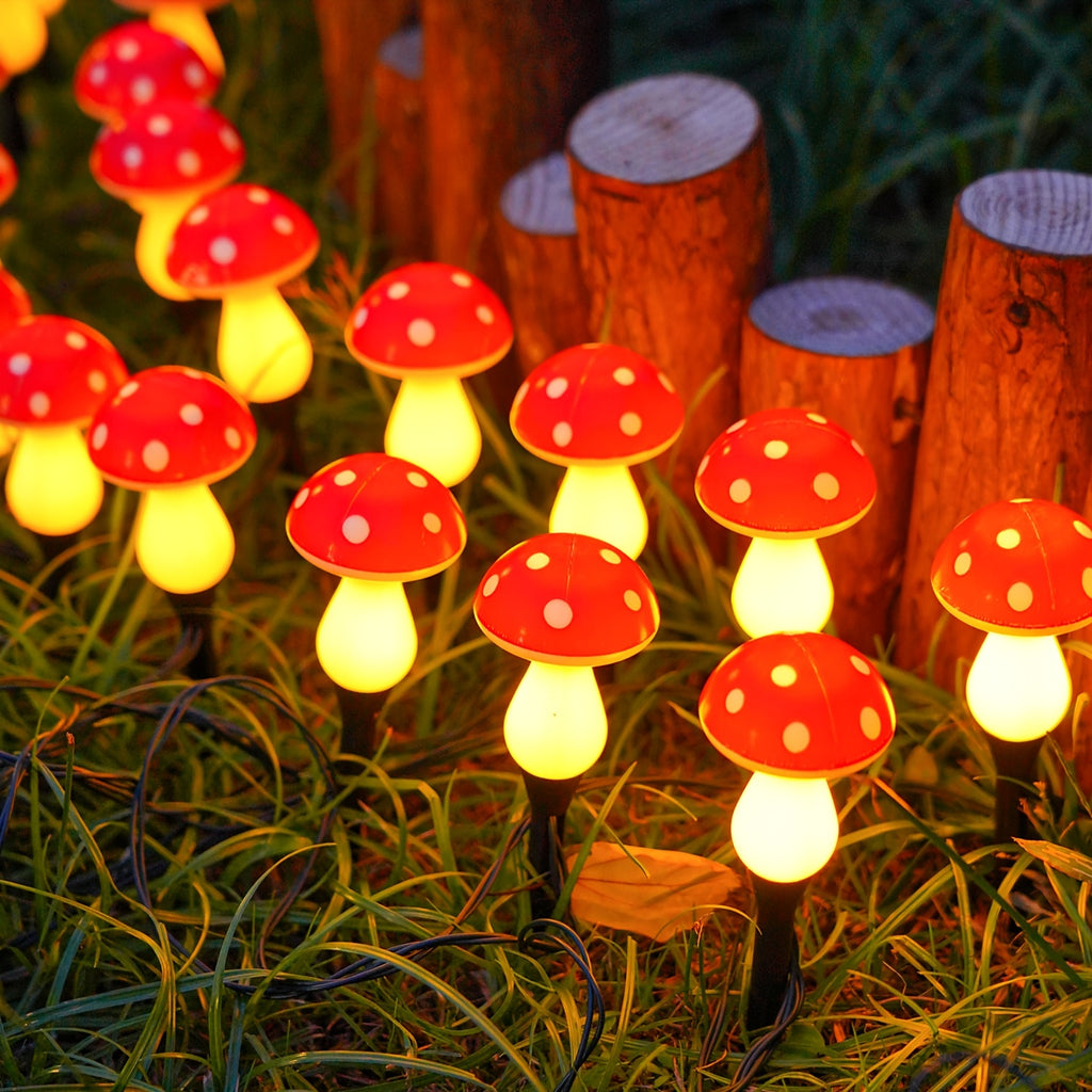 20/10 Pcs Outdoor Solar String Lights, LED Twinkling Fairy Mushroom Light, 12 Lighting Modes, Ground Insert Type, Red Mushroom Garden Decorative Light, Suitable for Party, Wedding, Camping, Lawn, Flower Bed, Valentine's Day