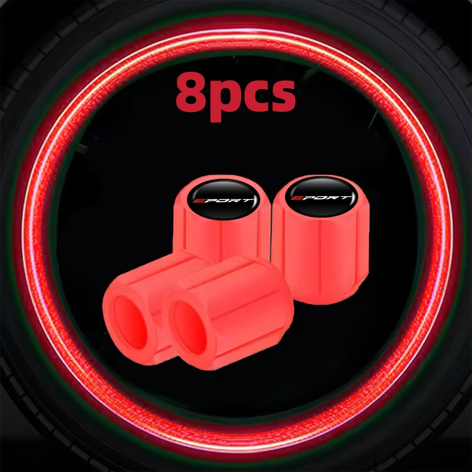 2025 New First Release 8-Pack Fluorescent Valve Caps with Sport Logo, Durable Material Structure, Snug Fit for Valve Core Protection - Suitable for Car, Motorcycle and Other Vehicle Valve Stems