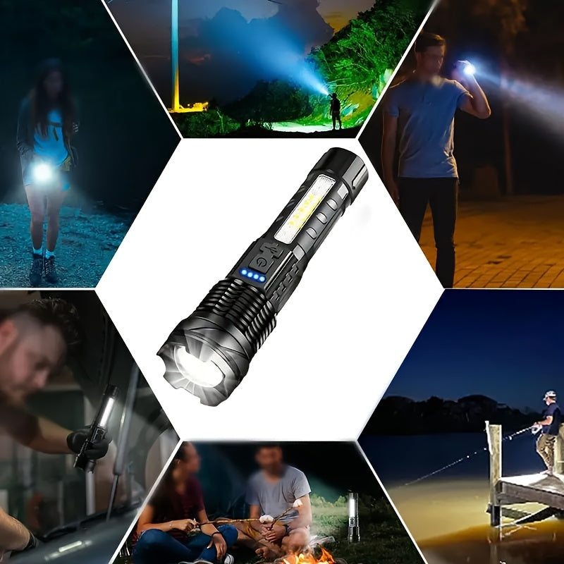 1 件多功能戶外手電筒，具有超亮伸縮變焦功能，可充電露營燈，適合旅行、露營、健行、釣魚和緊急情況。IP44