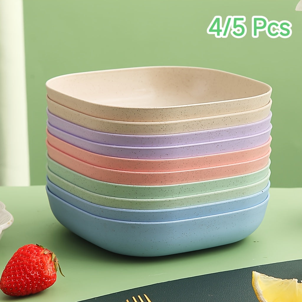 4/5Pcs Square Deepened Plates, Thickened Lightweight Dinner Plates, Microwave Safe & Dishwasher Washable, Easy Clean Stackable Shatterproof Tableware, Ideal for Fruit Salad Dessert Party Camping & Back to School