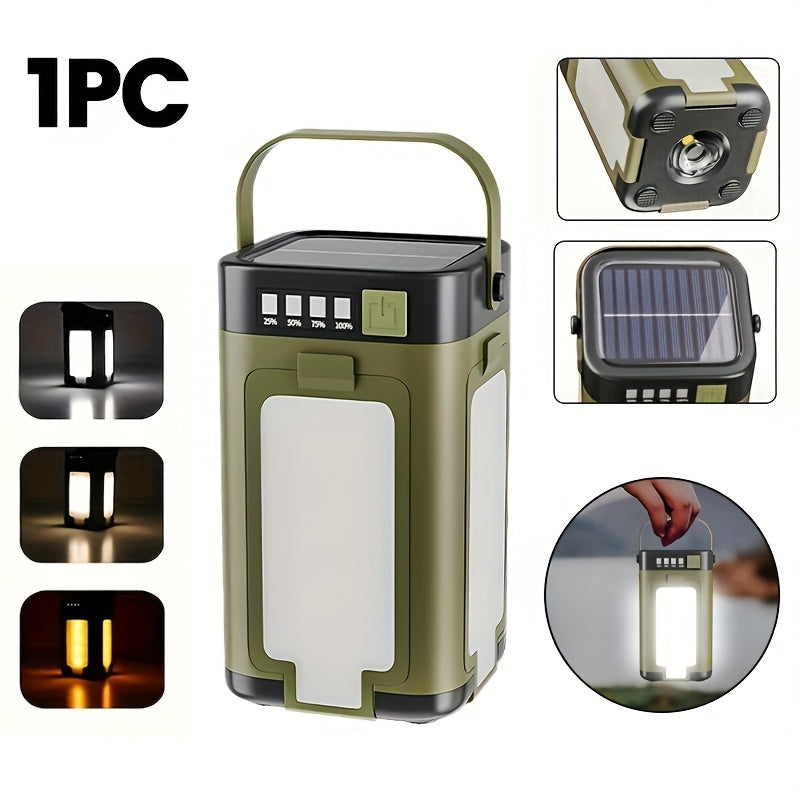 1 Pack Rechargeable LED Solar Camping Light Portable Foldable Hanging Tent Lamp 6 Lighting Modes Handheld Flashlight for Hiking Travel Fishing Emergency and Gift Giving