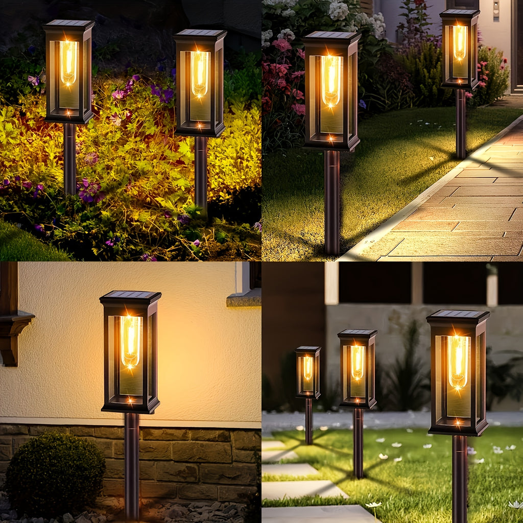 8 Pack Solar Lawn Light Outdoor Courtyard Light, Square Vintage LED Landscape Light, Household Ground Insert Villa Garden Decorative Light, Modern Simple Design, Light Sensor Auto Illumination, IP44 Protection Rating, Warm Yellow Light