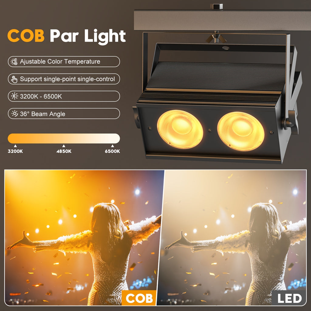 100W COB LED Par light stage light, LED Par lamp cover spotlight, 2-in-1 cool white and warm white DMX512 sound-activated uplight, suitable for events, parties, weddings, theaters, churches, concerts, dance