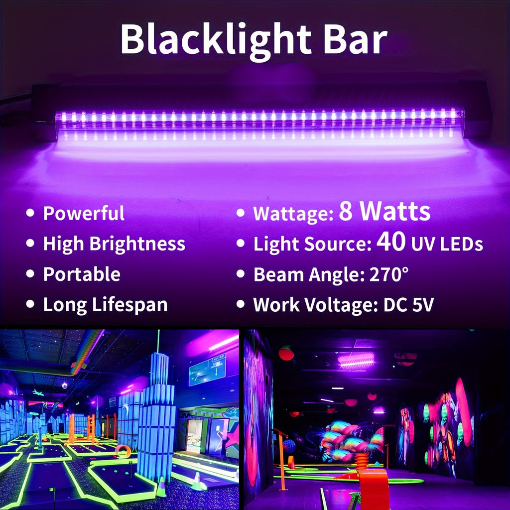 3-pack black light strip, 12W 12.6-inch USB UV light tube, suitable for Halloween/Christmas/Valentine‘s Day glow party supplies, room decoration, body painting, urine detection