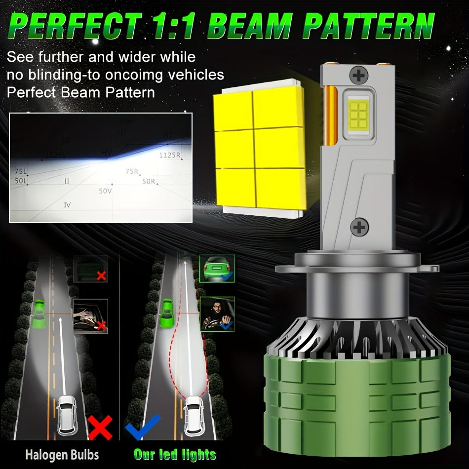 RAFFISHER 2-Pack H4 H7 LED Headlights, 480W High Power, 50000LM Brightness, Compatible with Canbus and Various Models Including H1, H11, H8, H9, HB3 9005, HB4 9006, 12V, 6000K Turbo Light, for Vehicles