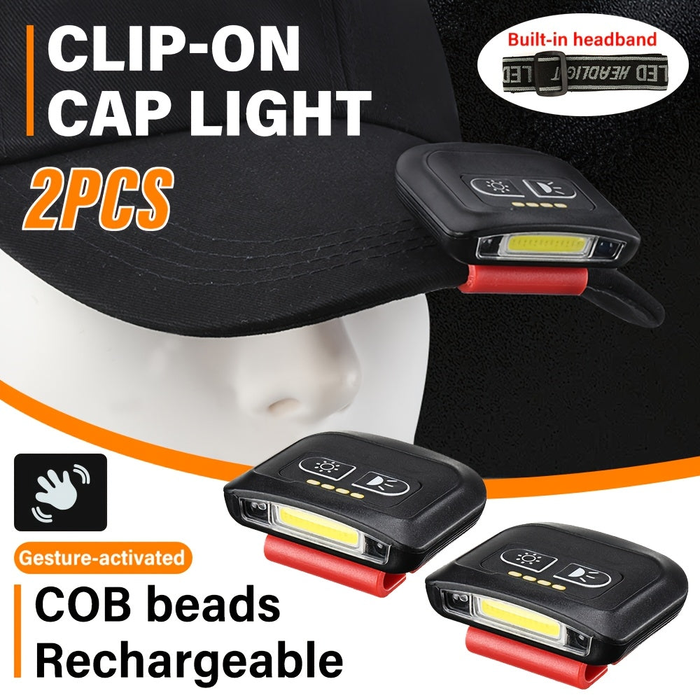 2Pcs Super Bright LED Outdoor Camping Headlamp - Clip-On Cap Flashlight for Fishing, Camping, Hunting and Outdoor Sports, Ideal Gift