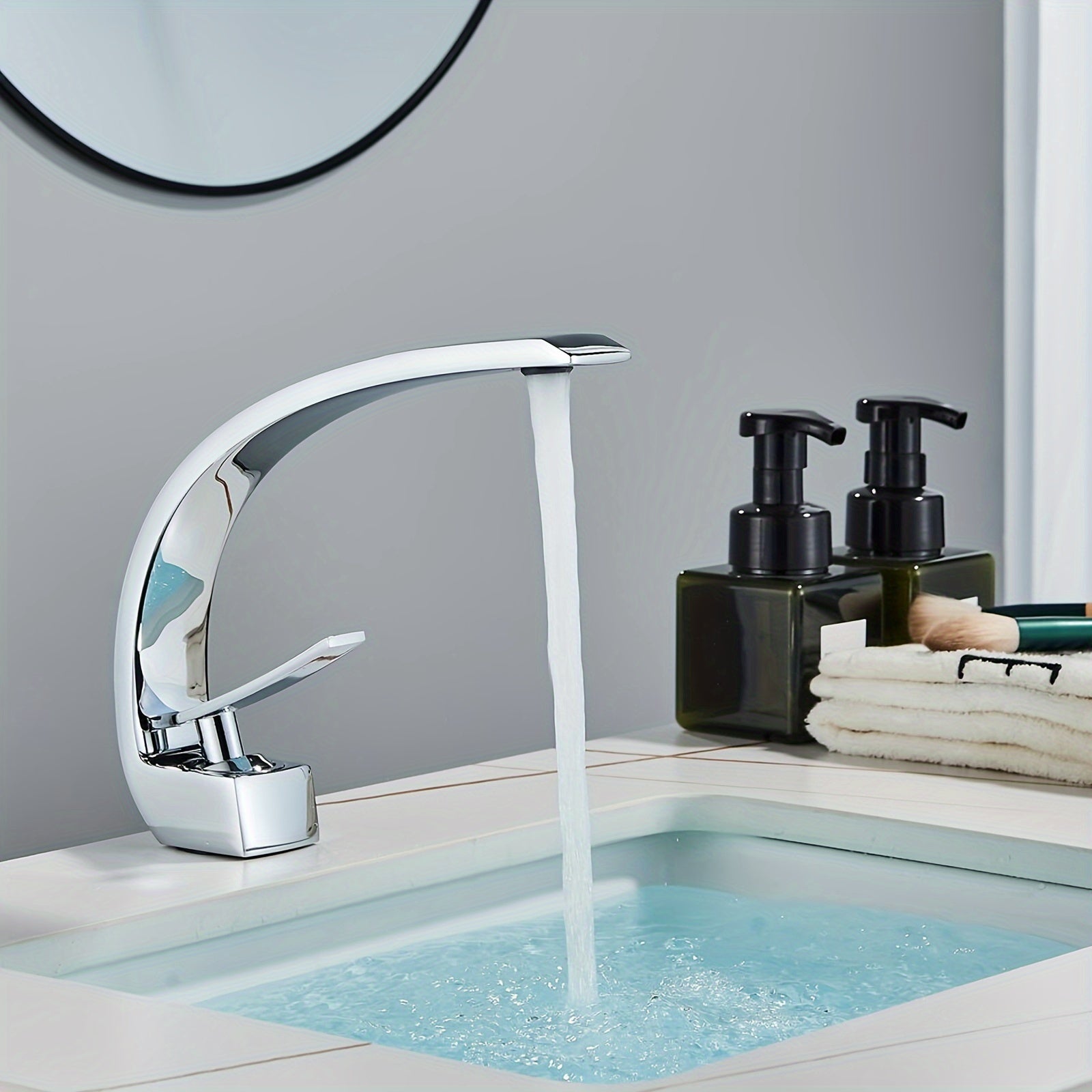 Single Handle Mixer Faucet for Bathroom Sink - Waterfall Design, Hot & Cold Water, Includes 2 US Standard 9/16" Hoses - Available in Matte Black, Brushed Nickel & Polished Chrome