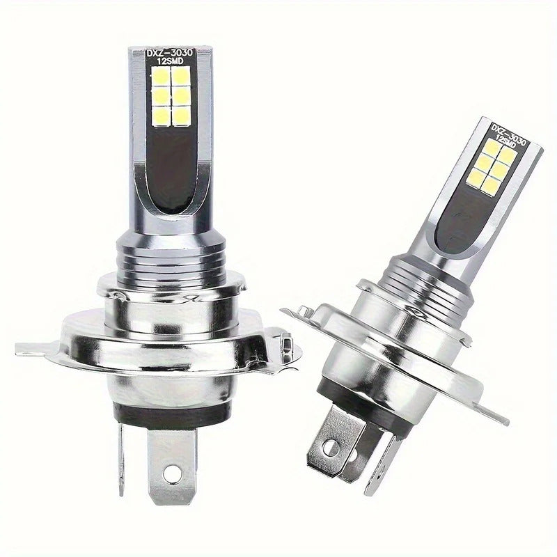 4-Pack LED H4 3030 12-SMD Headlight Bulb Set - Includes High Beam and Low Beam, Cool White Light, Suitable for Trucks and Motorcycles, Voltage 12V-24V