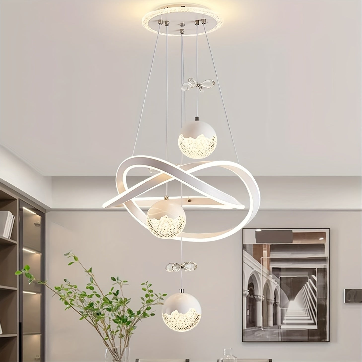 Modern LED Pendant Light Butterfly Decoration 3 Color Temperature Adjustable Color Temperature Aluminum Island Lighting Fixture, Suitable for Kitchen, Dining Room