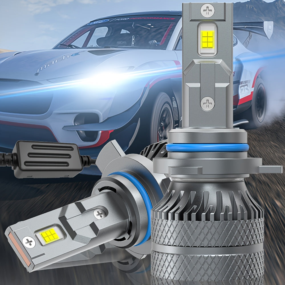 2Pcs 12V LED Car Headlights 9005/HB3 9006/HB4 9012/HIR2 H8 H9 H11 H4 H7 H1-QG072 6500K White Light Bright 3570 CSP Chip New Upgraded Design LED Plug-in Bulbs, Super Cooling System