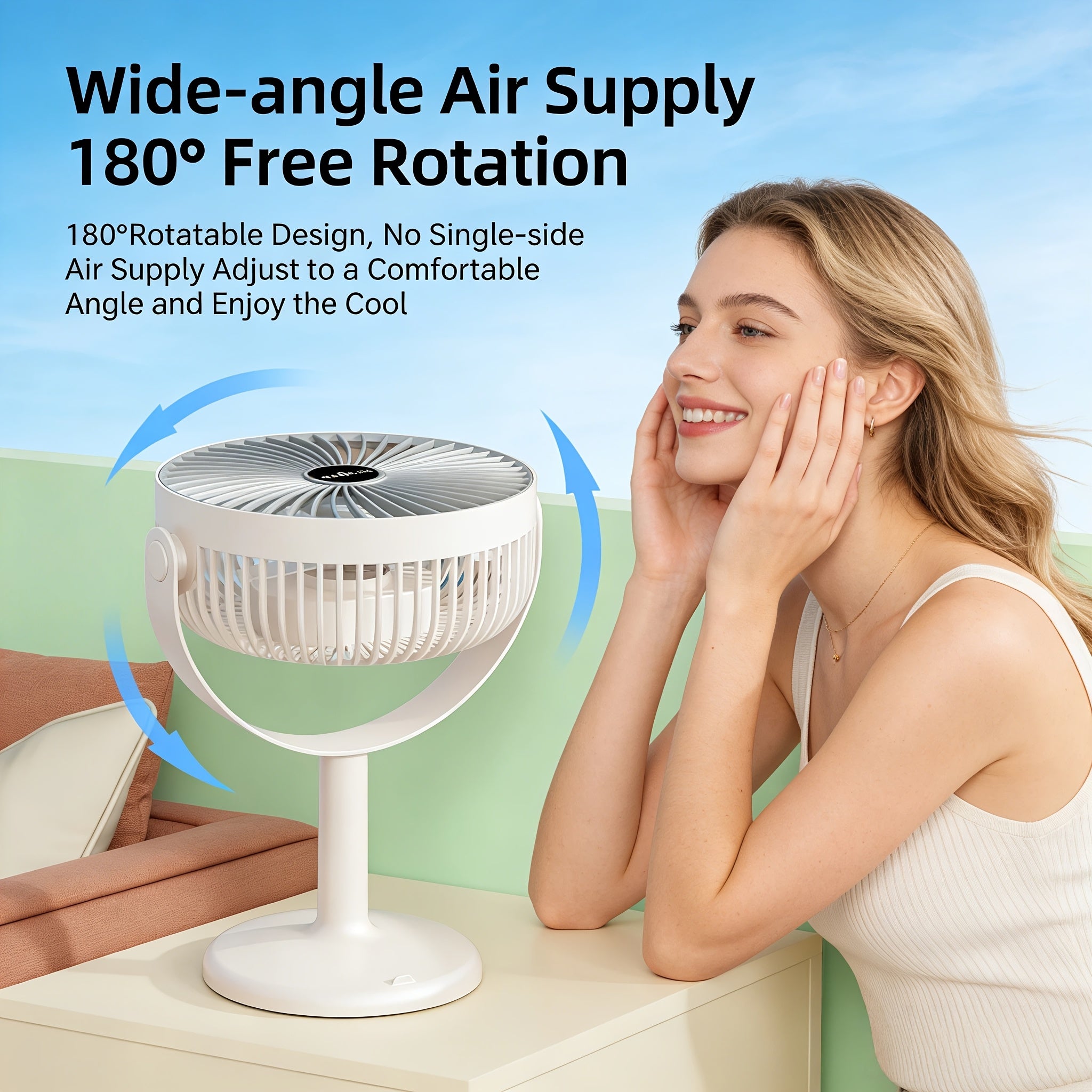 Multifunctional Adjustable Hanging & Desktop Fan | 5 Speed Levels, Built-in Light, USB Charging Port, 360° Adjustable, Triple Fan Design, High Power & Large Capacity Battery, Perfect Partner for Home, Bedroom, Living Room