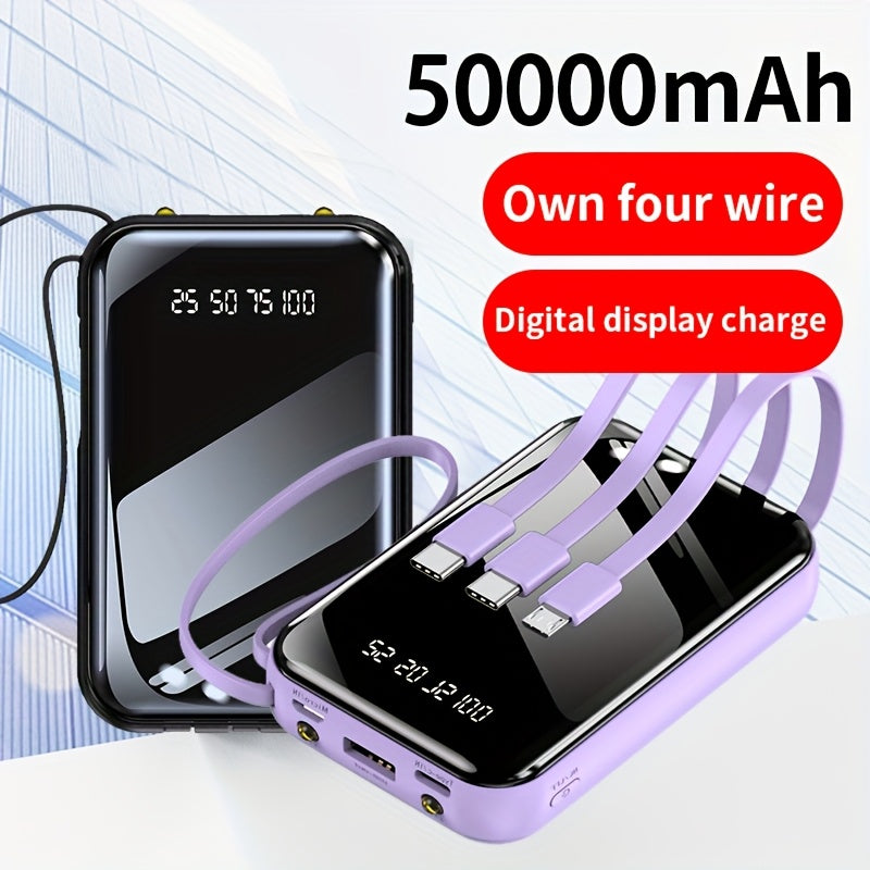 50,000mAh 大容量行動電源，小巧易攜帶，支援 PD20W 快速充電，內含各式數據線、手電筒、LED 燈和掛繩，非常適合戶外緊急電源、備用電池組