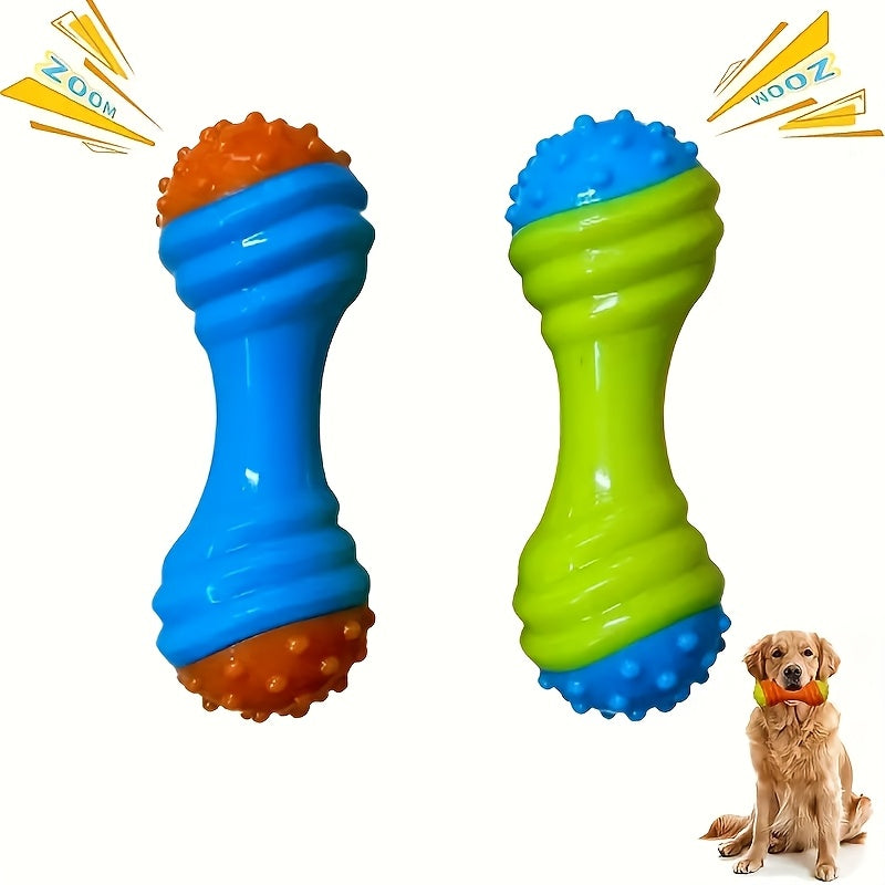 互动吱吱响的哑铃狗玩具 - 耐咬TPR材质，适合小型犬，促进玩耍与运动
