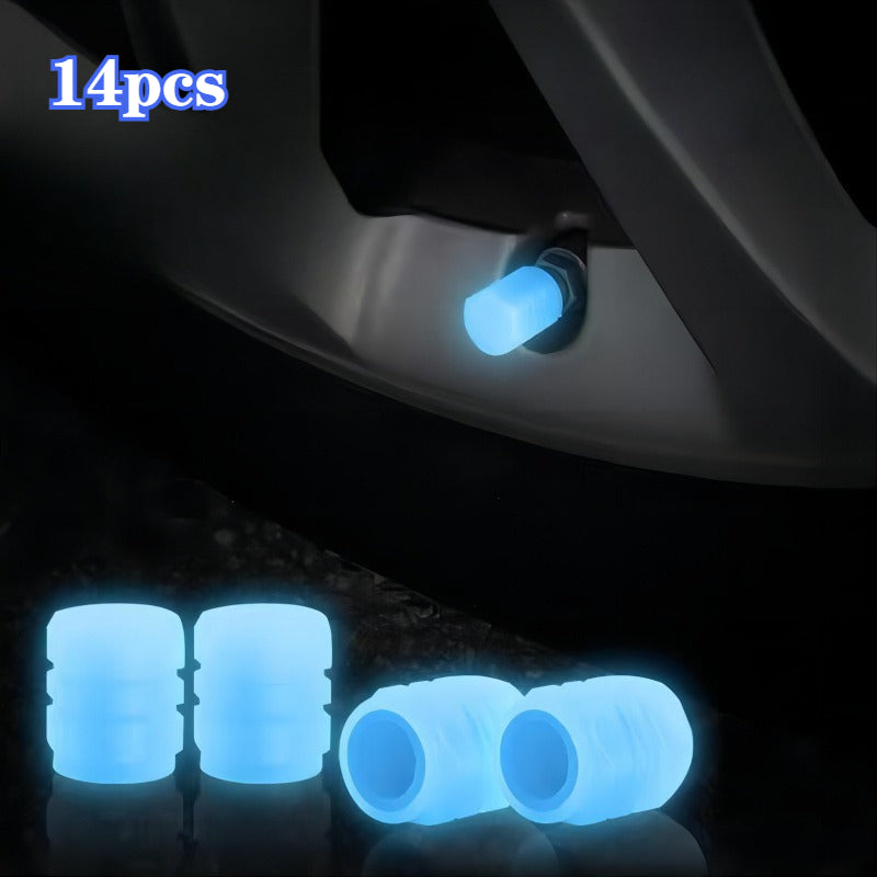 14-Pack Glow in the Dark Tire Valve Stem Caps Fluorescent Valve Core Covers, Car, E-Bike, Motorcycle, Bicycle, Truck Tire Ultra Bright Reflective Valve Core Caps, Colorful Bright Neon Tire Decoration, Night Riding Safety Accessory