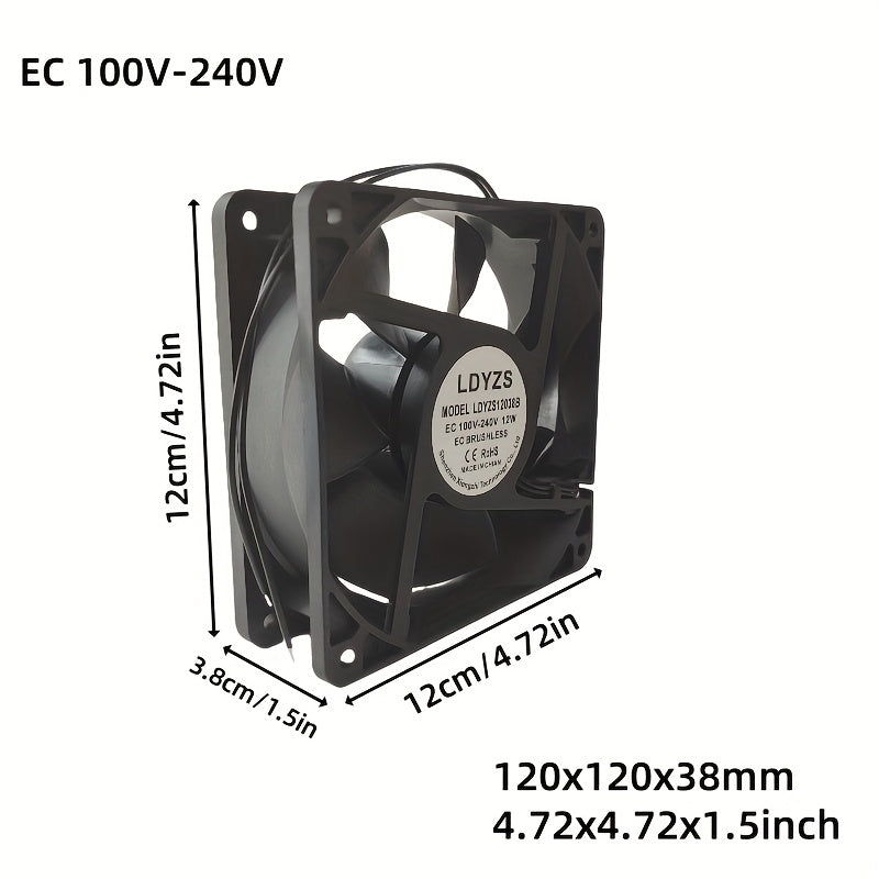 12038 12025 EC 100V-240V Universal AC 110V 220V Wide Voltage High Airflow Fan, 4.72 Inch/4.72 Inch Case Cooling Fan