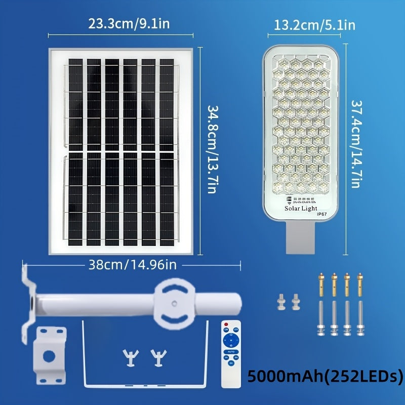 Solar Street Light - with Remote Control, 5000mAh Battery, 252 High-Brightness LED Beads, Outdoor Garden Sunroom, Porch and Courtyard Wall Light, Solar Street Light, High Power Illumination, Wall-Mounted Exterior Wall Light