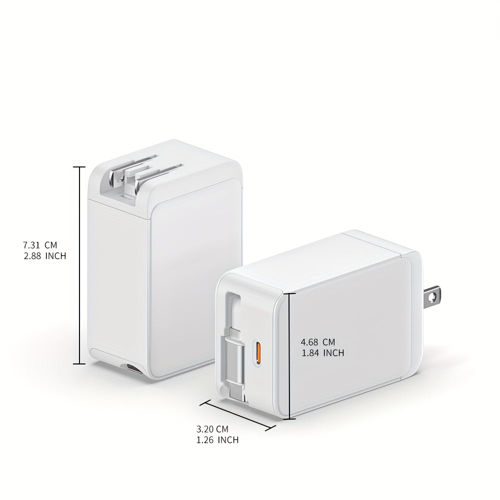 65W Retractable USB C Charger, Retractable Charger with Type C Cable, PD PPS Fast Charging Block with Foldable Plug for iPhone 16 15 14 13 12 11, Galaxy, LG, Pixel, Pad, Tablet
