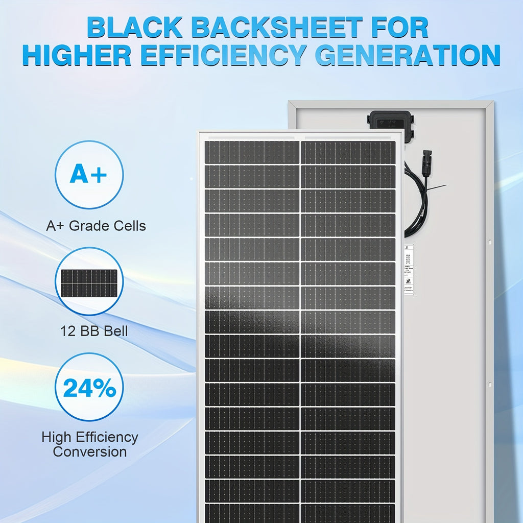 WERCHTAY 100W 太陽能板 12V 單晶硅技術 18BB 細胞 24% 高效率太陽能模組電源充電器，適用於露營車電池、船用、屋頂、農場、家庭、露營、車隊，離網系統