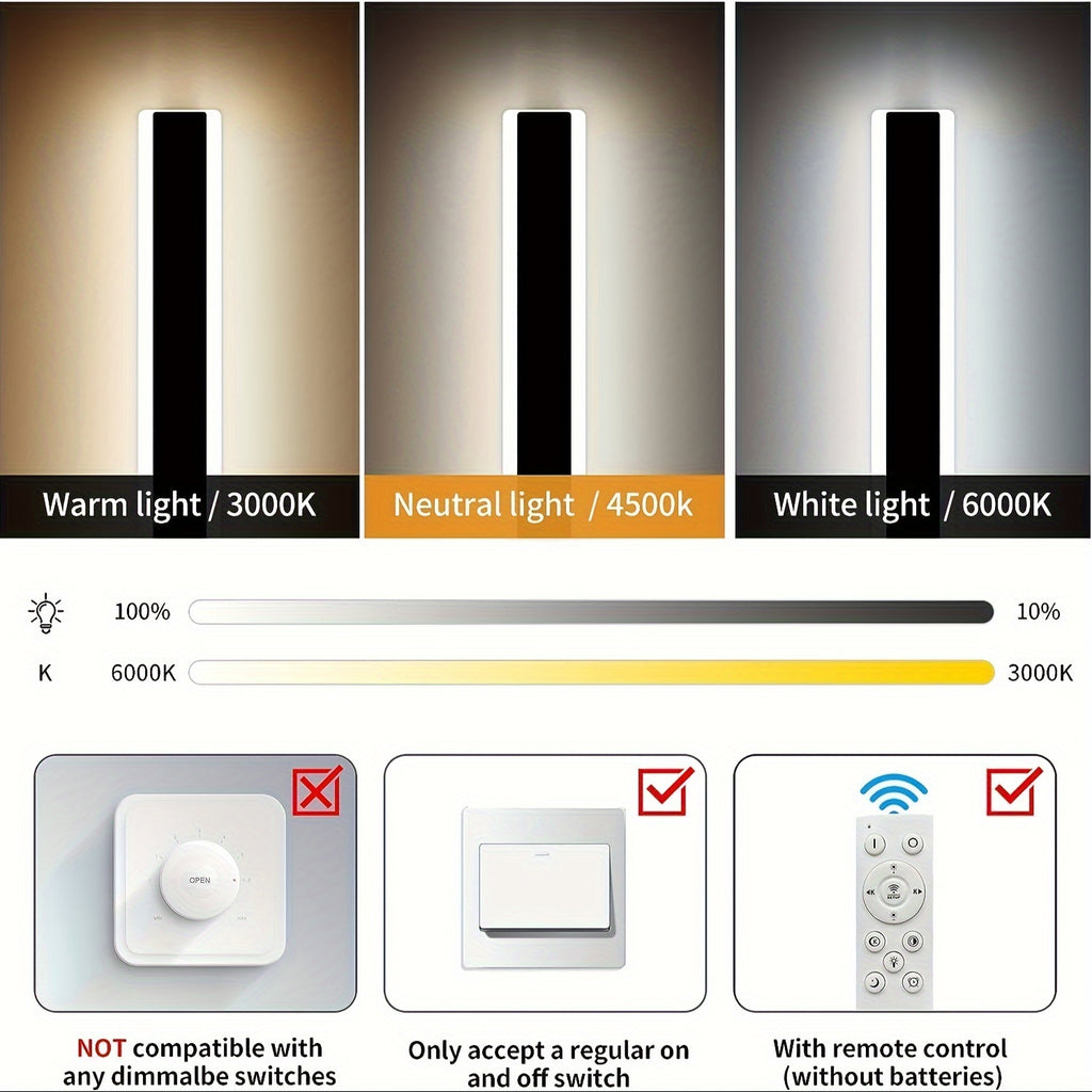 1/2-Piece Modern Outdoor Wall Light, 10%-100% Dimmable Linear Exterior Wall Light, IP65 Waterproof 3000K/4500K/6000K Long LED Wall Light with Remote Control Dimming, Heavy-Duty Hardwired Installation, Suitable for Porch, Garage