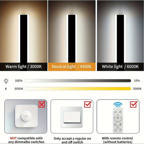 1/2-Piece Modern Outdoor Wall Light, 10%-100% Dimmable Linear Exterior Wall Light, IP65 Waterproof 3000K/4500K/6000K Long LED Wall Light with Remote Control Dimming, Heavy-Duty Hardwired Installation, Suitable for Porch, Garage