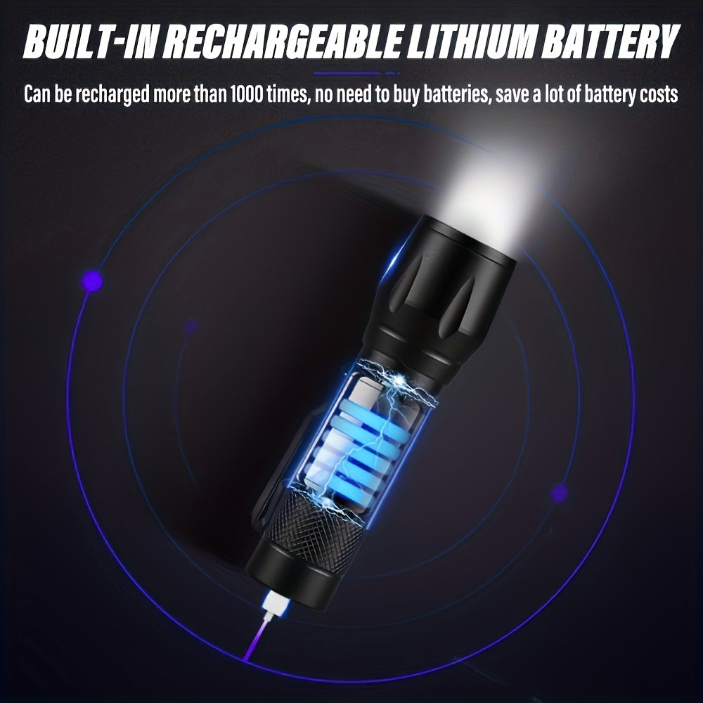 High Bright Mini Handheld Flashlight Rechargeable Camping Light Portable LED Light with High Bright COB Side Light Multiple Lighting Modes Retractable Zoom for Outdoor Camping Fishing