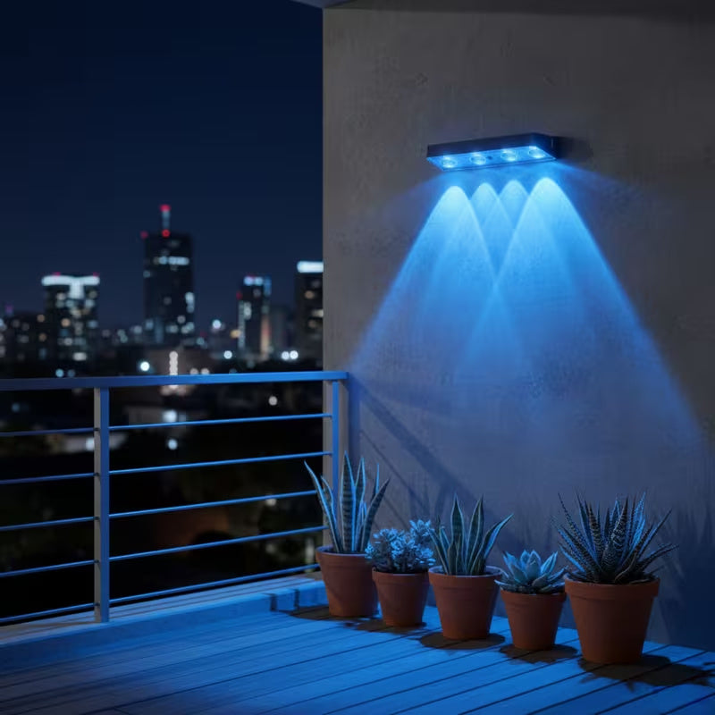 FACHOI 2-Piece 3/4 LED Solar Wall Light with Large LED Bead Design, Wider Lighting Range, RGB Effect and 9 Different Light Colors. Suitable for Street Walls, Stairs, Paths, Courtyards, Patios