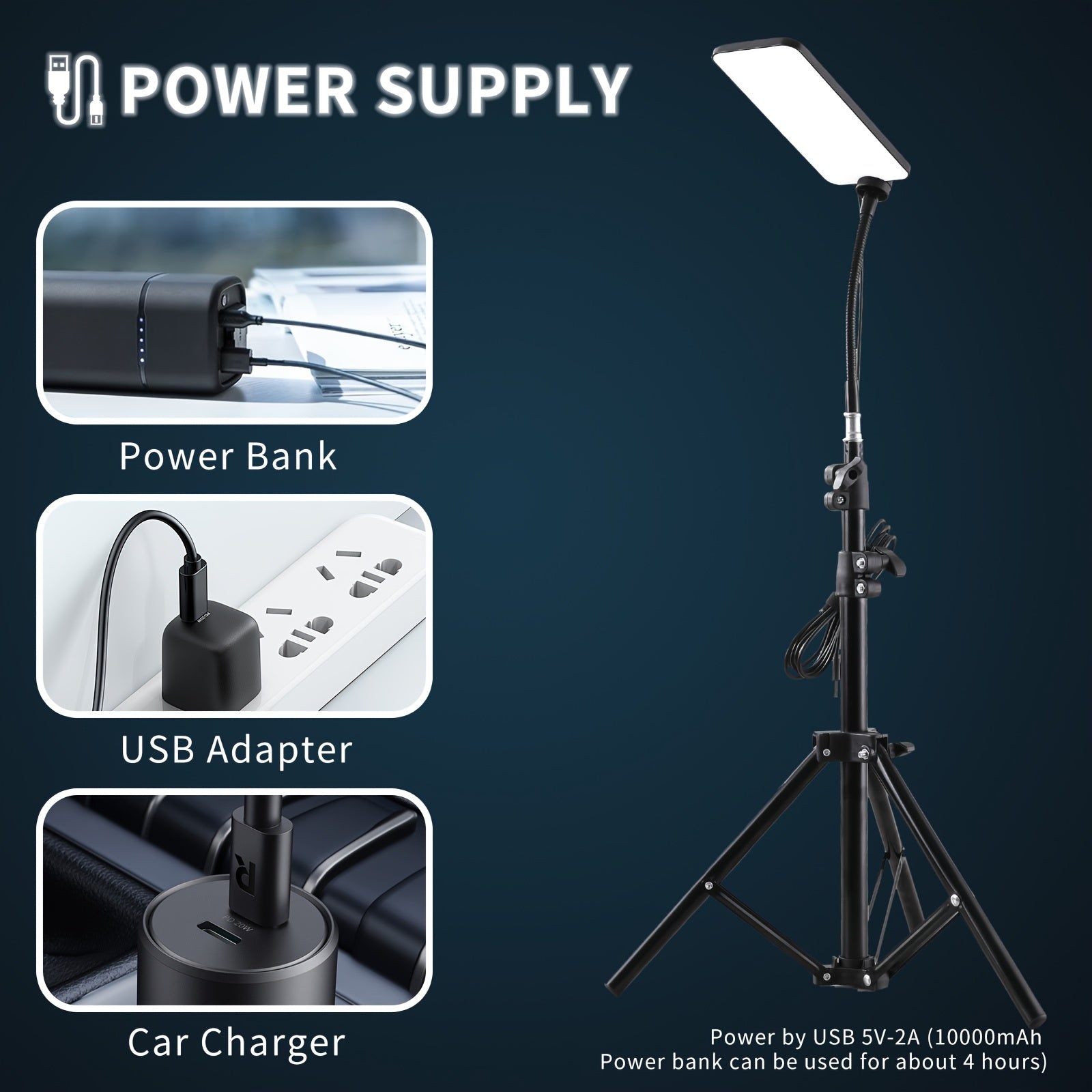 Adjustable metal hose camping light, outdoor camping light with telescopic stand, portable USB-powered LED work light