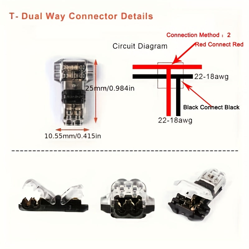 10-PCS Snap-In T2 Wire Connectors, Non-Peeling Quick Terminal Splice Connector, Auto Plug Electrical Accessories