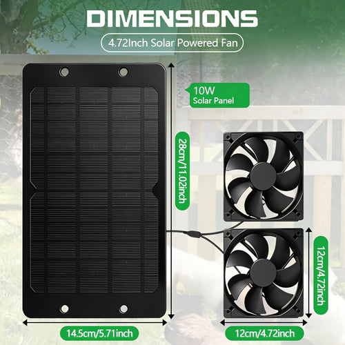 10W 12V Solar Dual Fan Exhaust Fan, Black Solar Ventilation Fan with Solar Panel, Suitable for RV, Chicken Coop, Greenhouse, Shed and Pet House Window