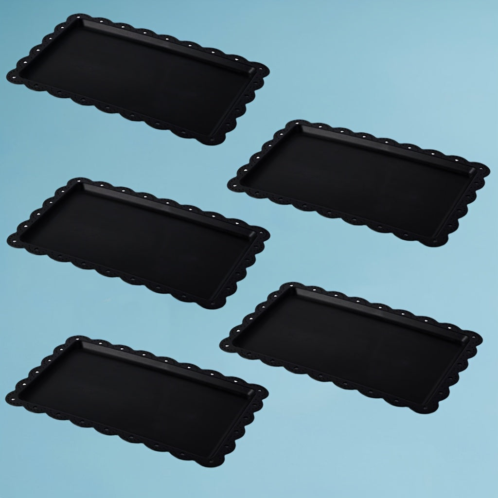 3/4/5-Piece Set Plastic Food Tray with Lace Edge, Rectangular Food Tray – Perfect for Outdoor Camping, Party Buffets, Kitchen, Dining Room – Small Flat Tray for Desserts, Fruit, Cookies, Snacks (White, Black)