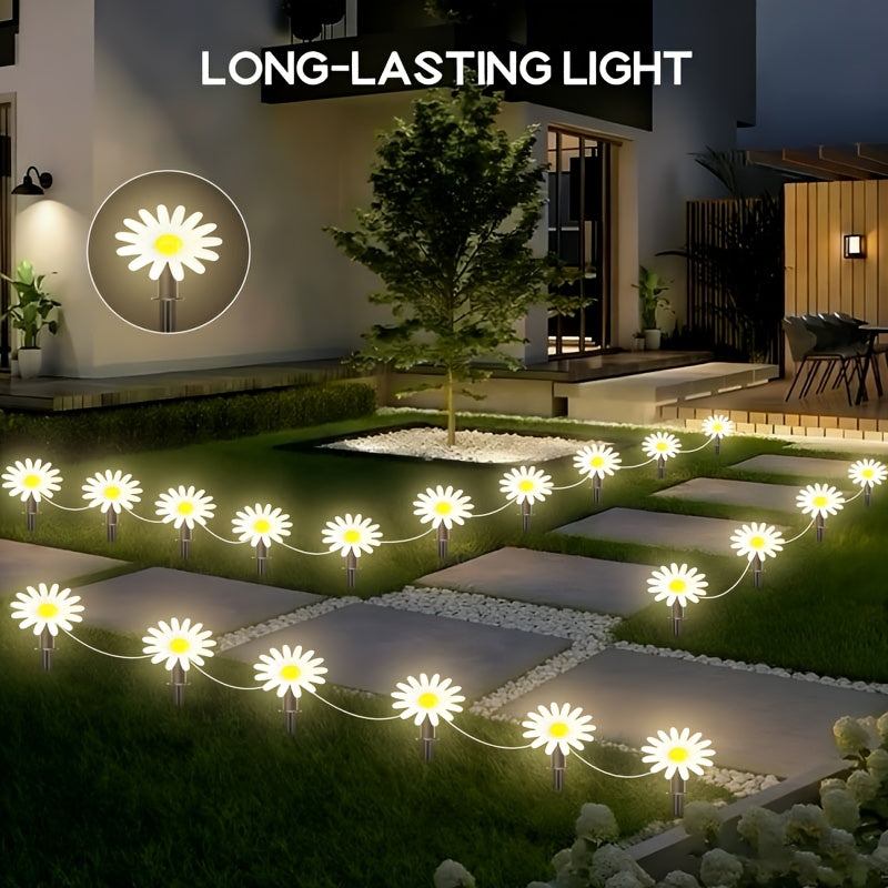 10-Piece/Set Solar Garden Flower Light, Daisy Design, 8 Lighting Modes, Suitable for Stairs, Fence, Garden, Balcony, Courtyard Decoration, IPX4 Outdoor Solar Light, Perfect for Valentine's Day and Holiday Celebrations