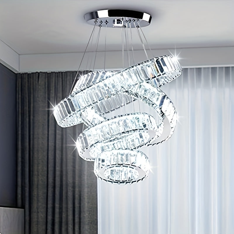 Modern crystal chandelier, four-ring pendant light, ceiling hanging fixture for bedroom, living room, dining room (cool white light)