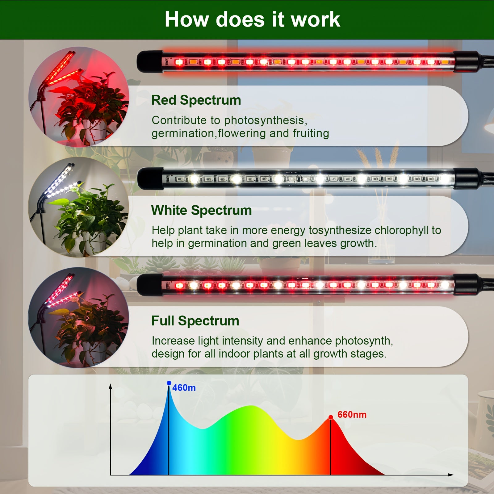 4-Head LED Indoor Plant Grow Light, Timing Design, Multifunctional Adjustable Lighting for Indoor Plants, 3 Modes Switch, Promotes Healthy Plant Growth, Suitable for Greenhouse, Nursery, Home Gardening and Garden, Local Warehouse Shipping