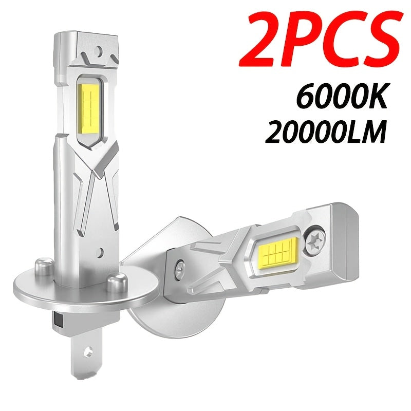2-Pack 20000 Lumens H1 H3 LED Headlight Bulbs Canbus High Power 50W Car Headlight Fog Light Fanless Wireless Mini Size Vehicle Light 12V