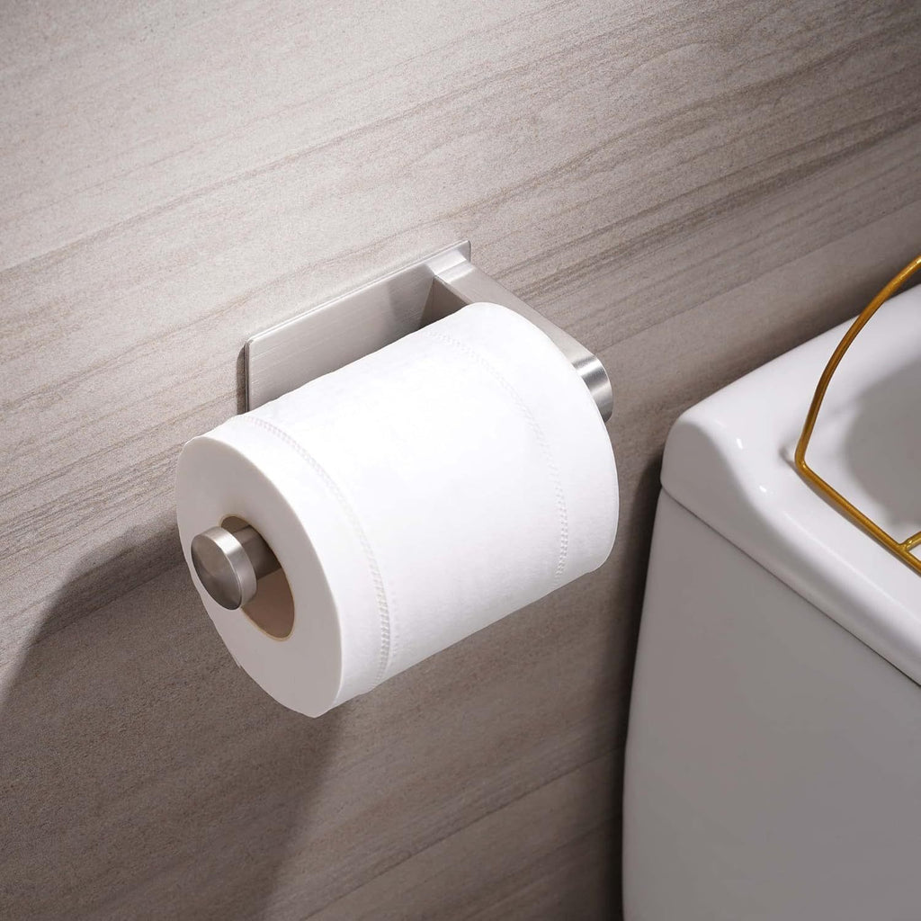 No-Drill Stainless Steel Toilet Paper Holder - Self-Adhesive Freestanding Paper Roll Holder for Bathroom & Kitchen, Brushed Finish, Rustproof Design, Easy Install, Modern Minimalist, Smooth Metal Surface