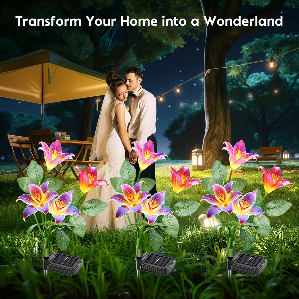 Outdoor Garden Decorative Solar Light, 2-Piece Large Lily Solar Light, 7-Color Changing Solar Flower Outdoor Light, IP44 Protection Rating Solar Light, Suitable for Courtyard, Lawn, Garden Decoration