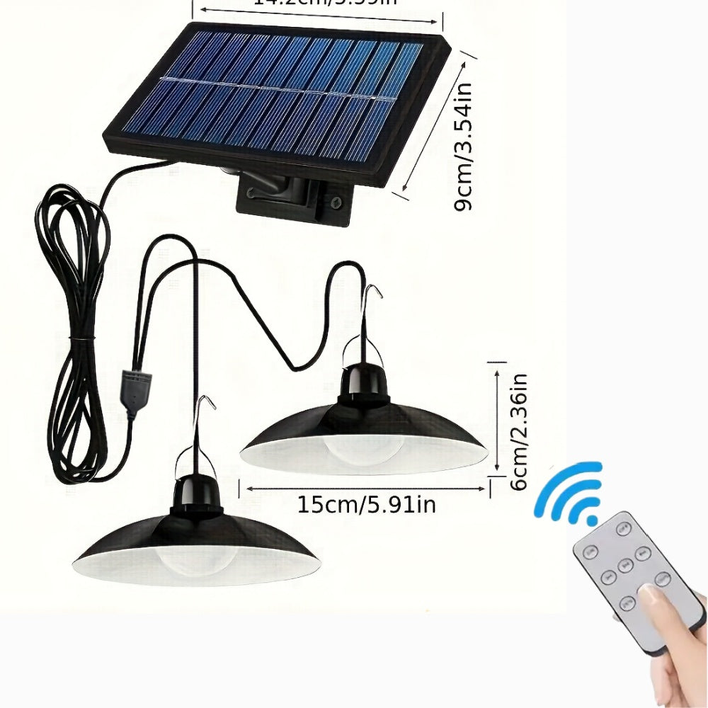 2-Light Solar Pendant Light with Remote Control - Indoor/Outdoor Rechargeable LED Bulb, Suitable for Porch, Shed, Garage, Garden, Patio Outdoor Lighting | Modern Style Pendant Light | Remote Control Light, Patio Decorative Lighting
