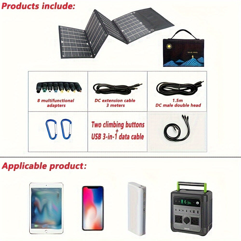 30W Portable Foldable Solar Charger Panel, Lightweight, USB Connector with Carabiners, Solar Powered Travel Charger for Mobile Phones - Outdoor Emergency Power Supply