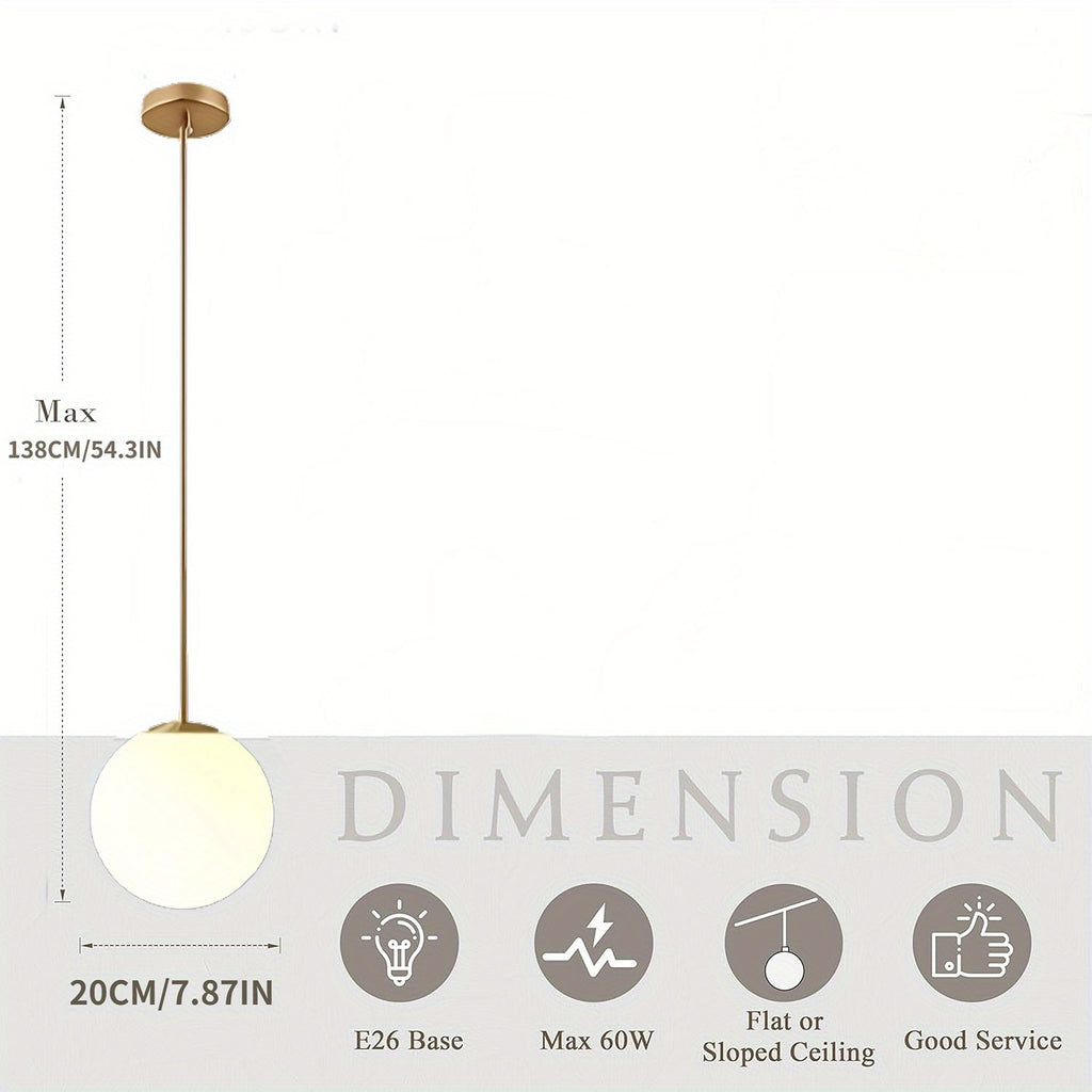Nordic minimalist pendant light sturdy and durable, suitable for brass bedside dining room decorative light vintage globe ceiling pendant light fixture E27 industrial pendant light, suitable for hallway, gallery, bedroom, living room ceiling