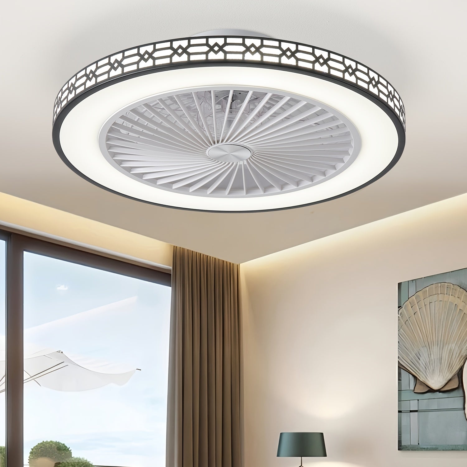 20 Inch Modern LED Ceiling Fan Light, Embedded Mount Design with Adjustable 3000K-6500K Lighting, Reversible Airflow for Better Air Circulation, Ideal for Office, Study, Bedroom and Indoor Spaces, Ceiling Fan Lamp